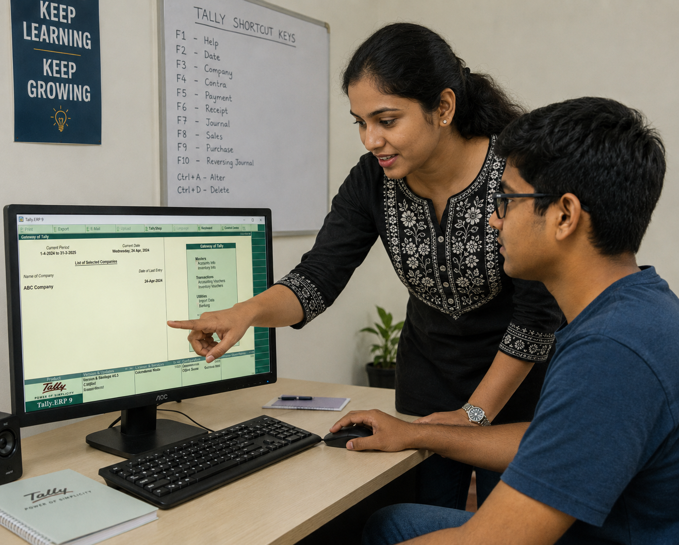 Instructor teaching Tally to a student at Computer Complex